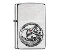 ZIPPO 2007134 - Mechero de dragón con Emblema Adjunto/Adornado con Cristales de Swarovski, Cromo Cepillado, Recargable, en Caja de Regalo, Color Plateado