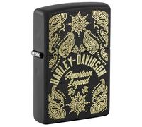 Zippo Mechero de tormenta Harley-Davidson, Negro Mate, Grabado láser, Recargable, Reutilizable, diseño Resistente al Viento, Caja de Regalo, Fabricado en Estados Unidos