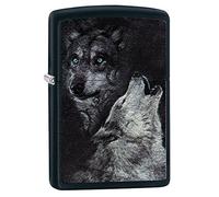 Zippo Mechero de gasolina Wolf, latón negro mate, recargable, resistente al viento, caja de regalo