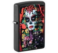 Zippo - Mechero, diseño de Calavera de azúcar de Mujer, Negro Mate, Proceso “Black Light”, Recargable, Reutilizable, Resistente al Viento, Caja de Regalo, Fabricado en Estados Unidos