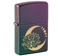 Zippo - Mechero en Color Morado Mate con Logotipo y Grabado Lateral de Llama, Recargable, Reutilizable, diseño Resistente al Viento, Caja de Regalo, Fabricado en Estados Unidos