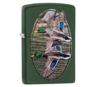 Zippo Mechero - Flying Ducks, Green Matte, Color Image - Recargable - Reutilizable - Diseño Resistente al Viento - Caja de Regalo - Fabricado en EE. UU.
