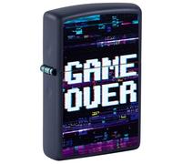 Zippo Mechero - Game Over, Navy Matte, Color Image - Recargable - Reutilizable - Diseño Resistente al Viento - Caja de Regalo - Hecho en EE. UU.