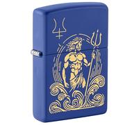 Zippo Mechero - God Neptune, Royal Blue Matte, Laser Engrave - Recargable - Reutilizable - Diseño Resistente al Viento - Caja de Regalo - Hecho en EE. UU.