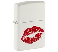 Zippo Mechero - Kiss, White Matte, Color Image - Recargable - Reutilizable - Diseño Resistente al Viento - Caja de Regalo - Fabricado en EE. UU.