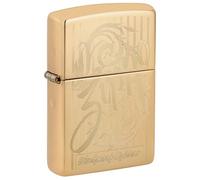 Zippo Mechero - Logo, High Polish Brass, Auto Engrave - Recargable - Reutilizable - Diseño Resistente al Viento - Caja de Regalo - Fabricado en EE. UU.