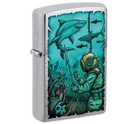 Zippo Shark Nautical Design - Mechero de Bolsillo Cromado Cepillado