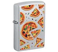Zippo Mechero - Pizza, Satin Chrome, Color Image - Recargable - Reutilizable - Diseño Resistente al Viento - Caja de Regalo - Hecho en EE. UU.