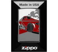 Zippo Mechero - Racing Car, Brushed Chrome, Emblem - Recargable - Reutilizable - Diseño Resistente al Viento - Caja de Regalo - Hecho en EE. UU.