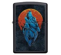 ZIPPO Mechero Recargable con diseño de Lobo Howling The Moon con Textura, Color Negro Mate, en Caja de Regalo