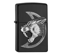 ZIPPO Mechero Recargable con diseño de Tigre Sabio con Emblema Atado, Negro Mate, en Caja de Regalo