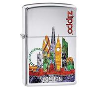 Zippo Mechero Resistente al Viento, diseño del Horizonte de Londres, Plateado, Acabado Cromado Pulido, Imagen en Color, Recargable, Reutilizable, Caja de Regalo, Fabricado en Estados Unidos
