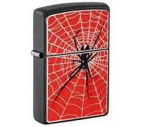 Zippo - Mechero Spider Web Red, Negro Mate, con Emblema, Recargable, Reutilizable, diseño Resistente al Viento, Caja de Regalo, Fabricado en Estados Unidos
