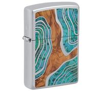 Zippo Mechero - Wood and Shell, High Polish Chrome, Fusion - Recargable - Reutilizable - Diseño Resistente al Viento - Caja de Regalo - Hecho en EE. UU.