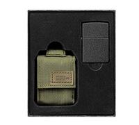 Zippo OD Green Tactical Pouch and Black Crackle Windproof Lighter Gift Set
