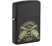 Zippo Sturmfeuerzeug - Barber Shop, Black Crackle, Laser Engrave - Nachfüllbar - Wiederverwendbar - Windfestes Design - Geschenkbox - Made in USA