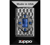 Zippo Sturmfeuerzeug - Blue Diamond, High Polish Chrome, Emblem - Nachfüllbar - Wiederverwendbar - Windfestes Design - Geschenkbox - Made in USA