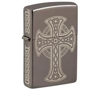 Zippo Sturmfeuerzeug - Celtic Cross, Black Ice, Laser Engrave (4 Sided) - Nachfüllbar - Wiederverwendbar - Windfestes Design - Geschenkbox - Made in USA