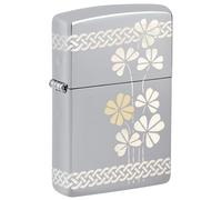Zippo Sturmfeuerzeug - Clover, High Polish Chrome, Laser 360°-Laser Two-Tone - Nachfüllbar - Wiederverwendbar - Windfestes Design - Geschenkbox - Made in USA