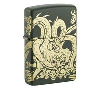 Zippo Sturmfeuerzeug - Dragon, Green Matte, Laser 360° - Nachfüllbar - Wiederverwendbar - Windfestes Design - Geschenkbox - Made in USA