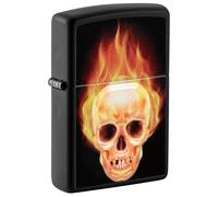 Zippo Sturmfeuerzeug - Flaming Skull, Black Matte, Texture Print - Nachfüllbar - Wiederverwendbar - Windfestes Design - Geschenkbox - Made in USA