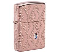 Zippo Mechero - Geometric Diamond Pattern, High Polish Rose Gold, MultiCut-Crystal Attached - Recargable - Reutilizable - Diseño Resistente al Viento - Caja de Regalo - Hecho en EE. UU.