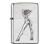 Zippo Sturmfeuerzeug - Gogo Girl, Brushed Chrome, Emblem - Nachfüllbar - Wiederverwendbar - Windfestes Design - Geschenkbox - Made in USA