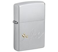 Zippo Sturmfeuerzeug - Heart, Satin Chrome, Auto Two Tone - Nachfüllbar - Wiederverwendbar - Windfestes Design - Geschenkbox - Made in USA