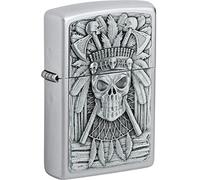 Zippo Mechero Calavera India 2007659 – Acabado satinado, recargable, a prueba de viento, caja regalo
