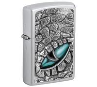 Zippo Sturmfeuerzeug - Kroko Eye, Satin Chrome, Emblem Attached - Nachfüllbar - Wiederverwendbar - Windfestes Design - Geschenkbox - Made in USA