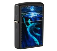 Zippo Sturmfeuerzeug - Loch Ness Monster, Black Matte, Black Light - Nachfüllbar - Wiederverwendbar - Windfestes Design - Geschenkbox - Made in USA