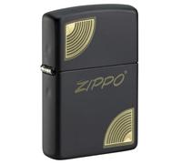 Zippo Sturmfeuerzeug - Logo Script Corners, Black Matte, Laser Engrave-Auto Engrave - Nachfüllbar - Wiederverwendbar - Windfestes Design - Geschenkbox - Made in USA