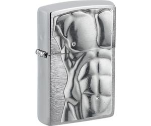Zippo Sturmfeuerzeug - Man Torso 3D, Brushed Chrome, Emblem Attached - Nachfüllbar - Wiederverwendbar - Windfestes Design - Geschenkbox - Made in USA