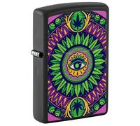 Zippo Sturmfeuerzeug - Psychadelic Cannabis Pattern, Black Matte, Black Light - Nachfüllbar - Wiederverwendbar - Windfestes Design - Geschenkbox - Made in USA