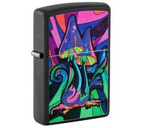 Zippo Sturmfeuerzeug - Psychadelic Mushrooms Galaxy - Counter Culture, Black Matte, Black Light - Nachfüllbar - Wiederverwendbar - Windfestes Design - Geschenkbox - Made in USA