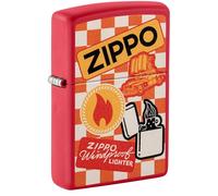 Zippo Sturmfeuerzeug - Retro Logo Patches, Red Matte, Color Image - Nachfüllbar - Wiederverwendbar - Windfestes Design - Geschenkbox - Made in USA