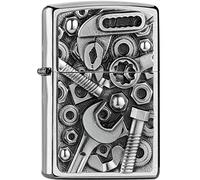 Zippo Sturmfeuerzeug - Screws and Tools 3D, Brushed Chrome, Emblem - Nachfüllbar - Wiederverwendbar - Windfestes Design - Geschenkbox - Made in USA