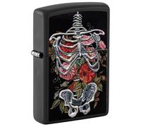 Zippo Sturmfeuerzeug - Skelett Embroidery, Black Matte, Texture Print - Nachfüllbar - Wiederverwendbar - Windfestes Design - Geschenkbox - Made in USA