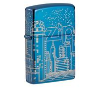 Zippo Sturmfeuerzeug - Skyscraper, High Polish Blue, Laser 360° - Nachfüllbar - Wiederverwendbar - Windfestes Design - Geschenkbox - Made in USA