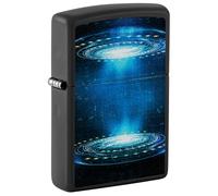 Zippo Sturmfeuerzeug - UFO Flame, Black Matte, Black Light - Nachfüllbar - Wiederverwendbar - Windfestes Design - Geschenkbox - Made in USA