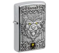 Zippo Sturmfeuerzeug - Wolf, Brushed Chrome, Emblem - Nachfüllbar - Wiederverwendbar - Windfestes Design - Geschenkbox - Made in USA