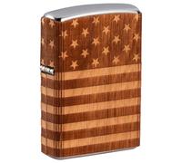 Zippo Sturmfeuerzeug - Woodchuck Wrap American Flag, Street Chrome, Emblem Attached - Nachfüllbar - Wiederverwendbar - Windfestes Design - Geschenkbox - Made in USA