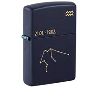 Zippo Sturmfeuerzeug - Zodiac Aquarius, Navy Matte, Laser Engrave - Nachfüllbar - Wiederverwendbar - Windfestes Design - Geschenkbox - Made in USA