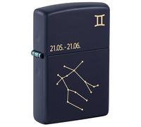 Zippo Sturmfeuerzeug - Zodiac Gemini, Navy Matte, Laser Engrave - Nachfüllbar - Wiederverwendbar - Windfestes Design - Geschenkbox - Made in USA