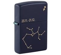 Zippo Sturmfeuerzeug - Zodiac Sagittarius, Navy Matte, Laser Engrave - Nachfüllbar - Wiederverwendbar - Windfestes Design - Geschenkbox - Made in USA