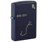Zippo Sturmfeuerzeug - Zodiac Scorpio, Navy Matte, Laser Engrave - Nachfüllbar - Wiederverwendbar - Windfestes Design - Geschenkbox - Made in USA