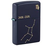 Zippo Sturmfeuerzeug - Zodiac Virgo, Navy Matte, Laser Engrave - Nachfüllbar - Wiederverwendbar - Windfestes Design - Geschenkbox - Made in USA