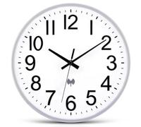 Ziprote Reloj de Pared Controlado por Radiofrecuencia con Termómetro e Higrómetro Mecanimo Silencioso Sin Tictac Estilo Moderno Reloj de Pared Decorativo para Cocina Salon Dormitorio (Blanco)