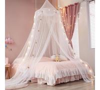 ZIQINPSQ Toldo de cama de princesa para niñas con estrellas doradas (sin lámpara) | Mosquitera de ajuste universal para cunas, camas individuales, dobles y king | Cortinas de toldo para niños fáciles