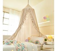 ZIQINPSQ Toldo de cama para niñas con volantes, princesa, cúpula redonda para niños, mosquitero de ensueño, decoración de habitación de niñas, tienda de juegos de castillo, marfil de grano de lectura